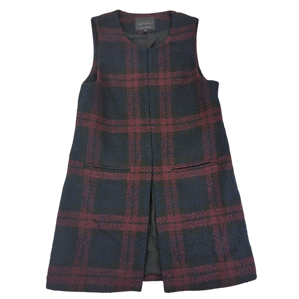 Sanctuary Women's Plaid Sleeveless‎ Vest Jacket Size Small Tweed